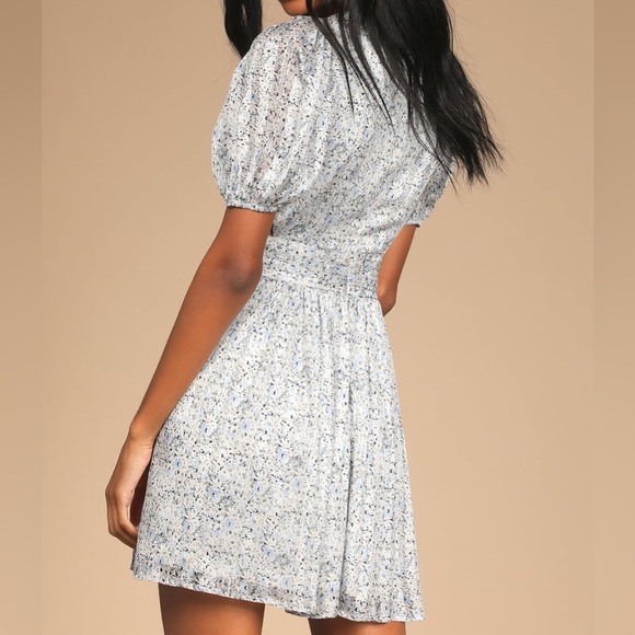 Lulus Budding Love White Floral Print Puff Sleeve Cutout Mini Dress - Picture 3 of 4